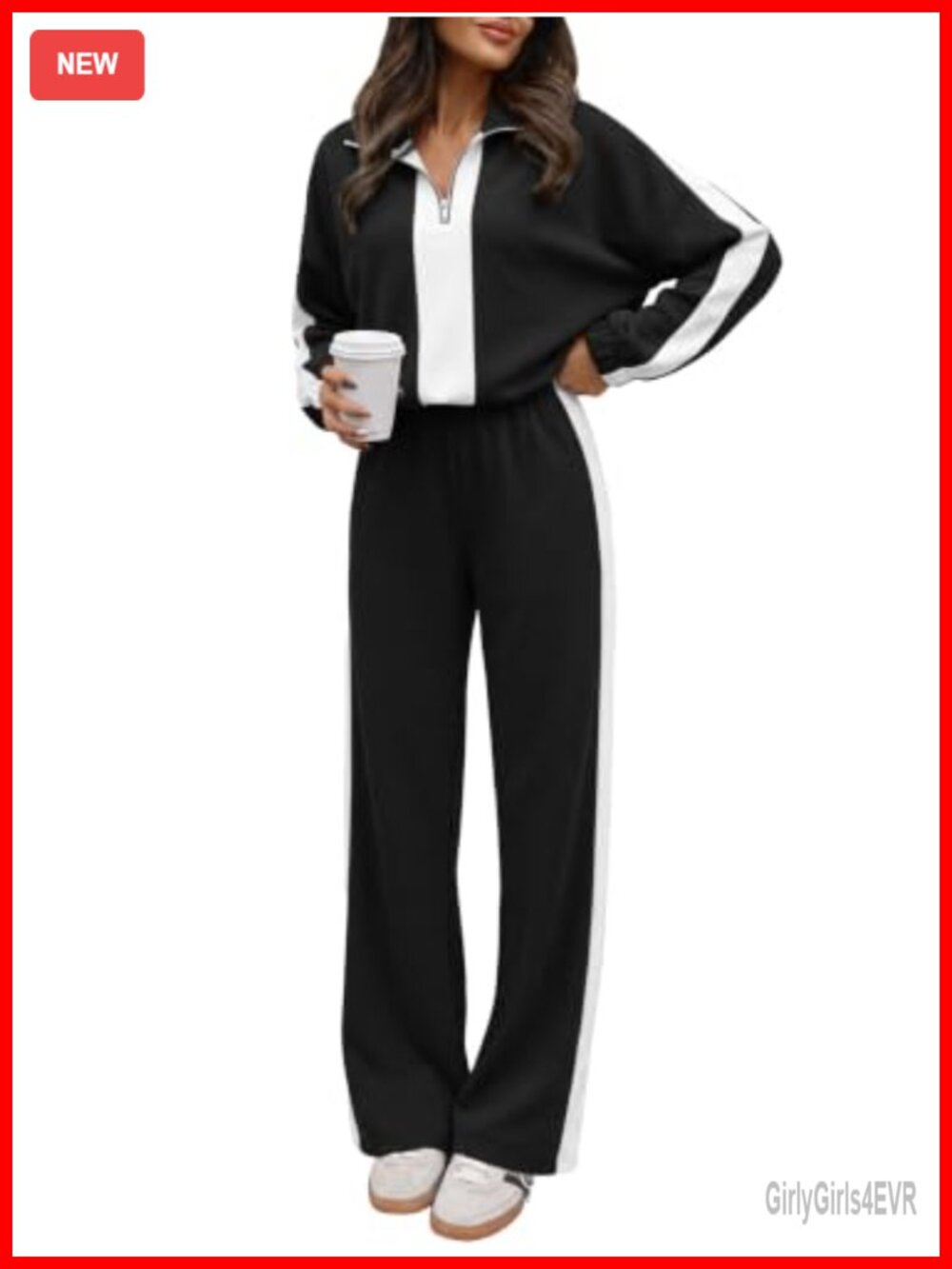 Women's 2 Piece Lounge Set Half Zip Sweatshirt Wide Leg Sweatpants Tracksuit